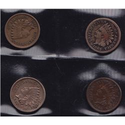 Lot of 4 USA Civil War era Indian Head Pennies.