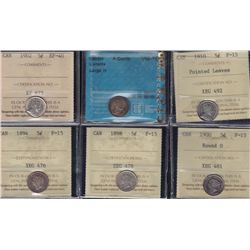 Lot of 6 Graded Small Five Cents.