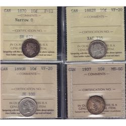 Lot of 4 ICCS Graded Ten Cents.