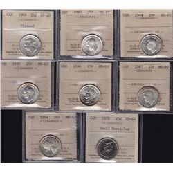 Lot of 8 ICCS Graded Twenty Five Cent.