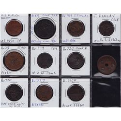 Lot of 11 Canadian Countermarked Tokens.