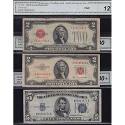 Lot of 8 CGA Graded US Banknotes.