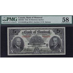 1942 Bank of Montreal $5