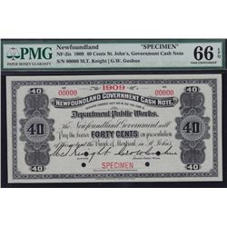 Set of 5, 1909 Newfoundland Government Cash Note Specimens.