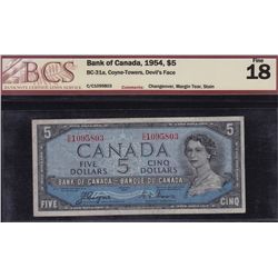 1954 Bank of Canada $5 & $10 Devil's Face Banknotes.