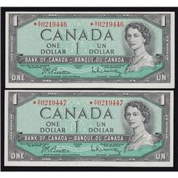 1954 Bank of Canada $1 Consecutive Pair.