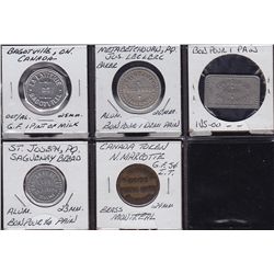 Lot of 5 Quebec Trade Tokens.
