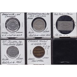 Lot of 5 Quebec Trade Tokens.