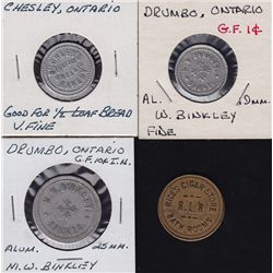 Lot of 4 Ontario Trade Tokens.