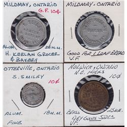 Lot of 4 Ontario Trade Tokens.