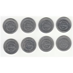 Lot of 8 Aluminum J.A. Marsh Restaurant tokens.