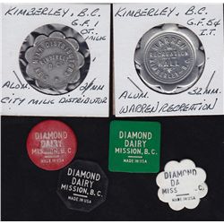 Lot of 6 British Columbia Trade Tokens.