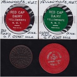 Yukon and Northwest Territories Trade Tokens, Lot of 4.