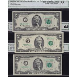 Lot of 10 Modern US CGA Graded GEM $1 & $2 Banknotes.