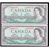 Image 1 : Lot of 2 Consecutive 1954 Bank of Canada $1 Replacement Notes