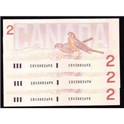 Lot of 3 Consecutive 1986 Bank of Canada $2 Replacement Notes