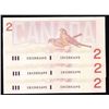 Image 1 : Lot of 3 Consecutive 1986 Bank of Canada $2 Replacement Notes