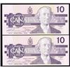 Image 2 : Lot of 2 Consecutive 1989 Bank of Canada $10 Replacement Notes