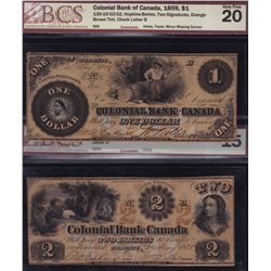 Set of 5, 1859 Colonial Bank of Canada $1-$5