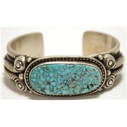 Old Pawn Navajo Kingman Turquoise Sterling Silver Cuff Bracelet - Calvin Martinez