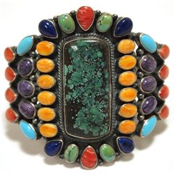 Old Pawn Navajo Multi-Stone Sterling Silver Cuff Bracelet - Kirk Smith