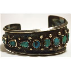 Vintage Old Pawn Navajo Turquoise Sterling Silver Tapering Cuff Bracelet