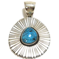 Navajo Kingman Turquoise Sterling Silver Pendant - Raymond Bennett