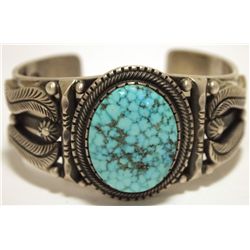 Old Pawn Navajo Kingman Turquoise Sterling Silver Cuff Bracelet - Calvin Martinez