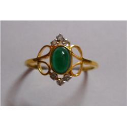 Ring of Diamond 0.08 Ctw,Emerald 0.54 Ctw in 1.910g 18kt Yellow Gold