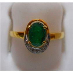Ring of Diamond 0.06 Ctw,Emerald 0.82 Ctw in 1.71g 14kt Yellow Gold