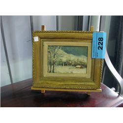 Framed original oil painting of log cabin, comes