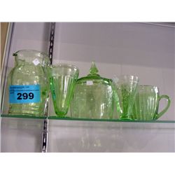 6pcs of green depression glass