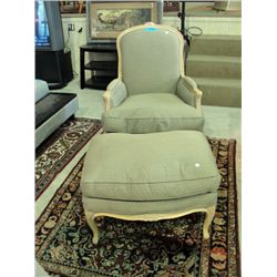 Oak framed overstuffed living room chair with