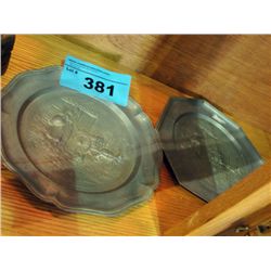Pair of pewter dutch colonial plates - raised