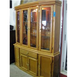 Lighted oak buffet and hutch