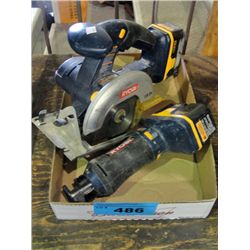 Cordless ryobi drill and circular saw with 2