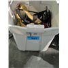 Image 1 : Beige rubbermaid storage bin of tools hardware