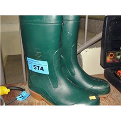 Pair of green rubber steel toed boots