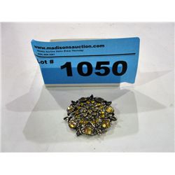 Yellow rhinestone jeweled brooch