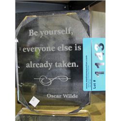 Inspirational glass etched plaque with famous