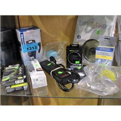 Shelf lot of assorted electronics, gadgets etc
