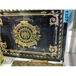 Glass henry weinharts beer sign