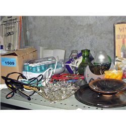 Shelf lot of misc and decorative items