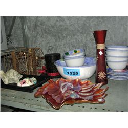 Shelf lot of misc items; plates, decorative items