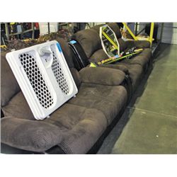 2pc brown leather and courderoy reclining sofa an