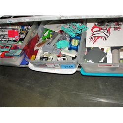Shelf lot of 3 plastic totes of assorted model