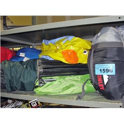 Shelf lot of assorted camping gear