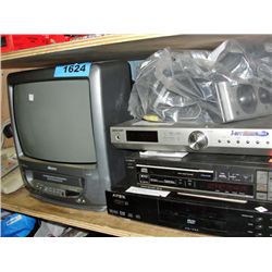 shelf lot of assorted home electronics;