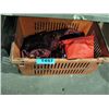 Image 1 : Orange plastic crate with 2 assorted bags