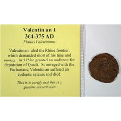 ANCIENT ROMAN COIN ATTRIBUTED TO THE RULE OF VALENTINIAN I CIRCA 364-375 A.D.